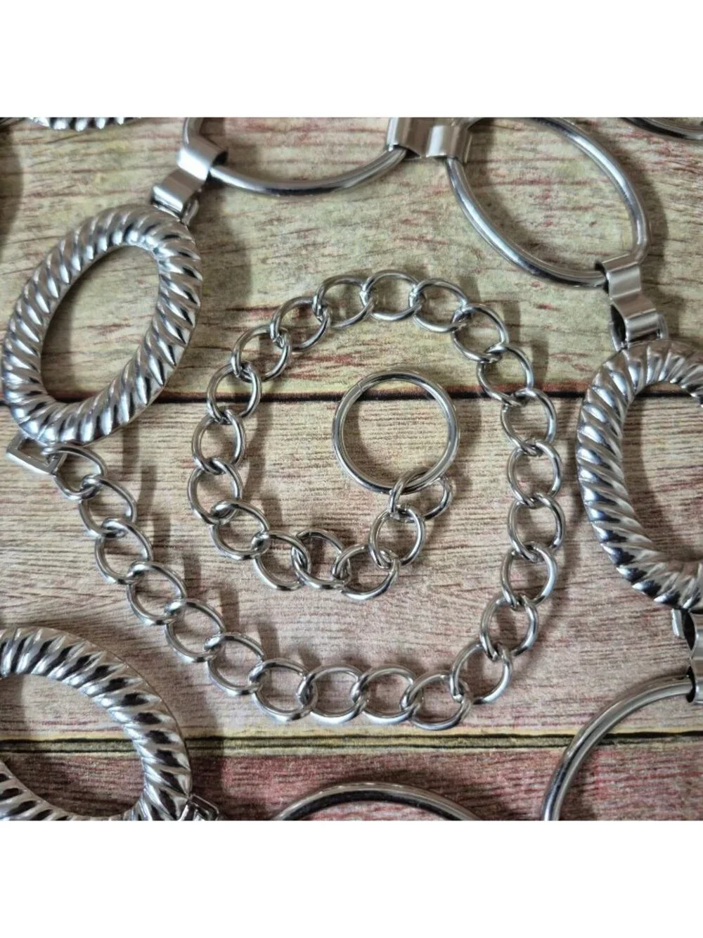 Y2K Silver-Toned Metal Chain Belt Geometric Oval 50